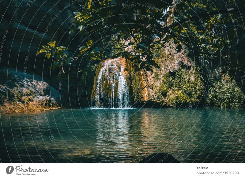 landschaft eines kleinen wasserfalls in einem wald von tarragona, spanien friedlich Gelassenheit Frieden Ruhe Erkundung meditieren rein Reinheit Zen