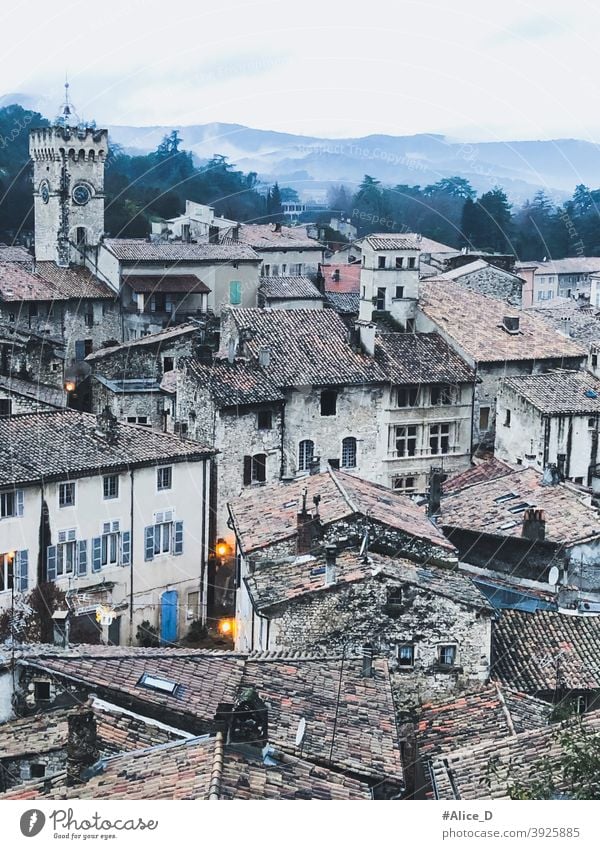 Viviers Frankreich exterior church city street antique broken window buildings nobody overlooking residential urban culture typical travel house ardeche europe