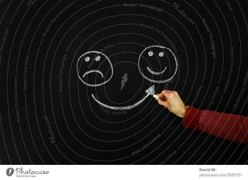 immer positiv denken Stimmung Optimist Optimismus Zufriedenheit Hoffnung Smiley Laune Gesicht Lächeln Motivation Darstellung konzept