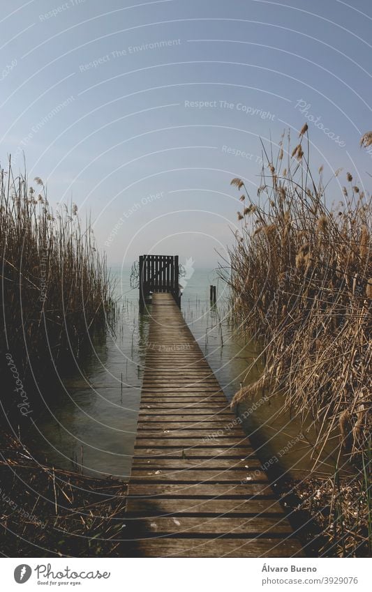 Pier, Steg und Badestellen, inmitten des Schilfs, am Gardasee oder Benaco, zwischen den Regionen Venetien und Lombardei. Italien Fotografie reisen Jahr 2006