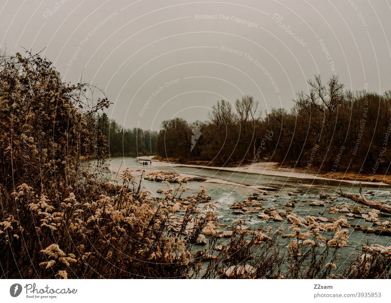 Isar bei München Fluss Bayern Natur Landschaft Wasser Steine sträucher Erholung freizeit Herbstfarben