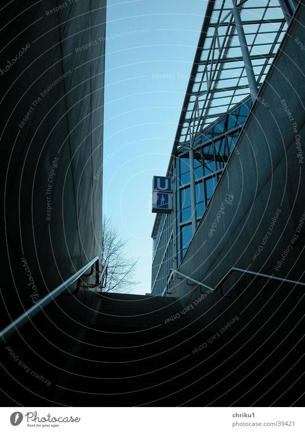 Glaspalast1 Gebäude U-Bahn Öffentlicher Personennahverkehr Glasdach Dämmerung Baum Winter Architektur blau Treppe U-Bahnaufgang