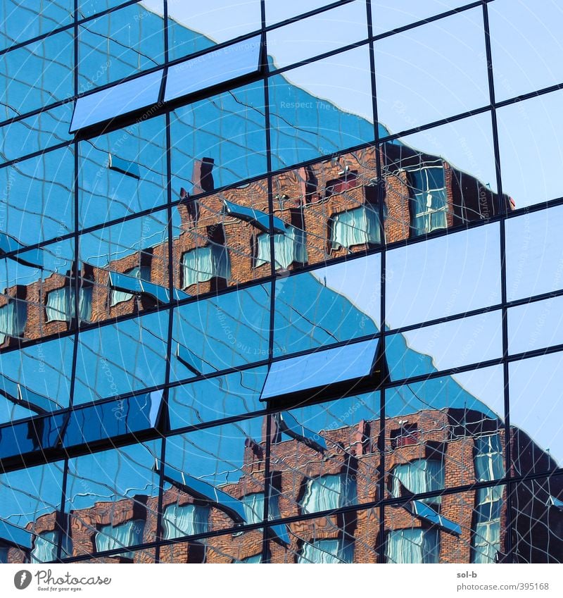 NCH | von zu Hause aus arbeiten Häusliches Leben Wohnung Arbeit & Erwerbstätigkeit Büroarbeit Arbeitsplatz Architektur Fenster Glas modern blau orange Neugier