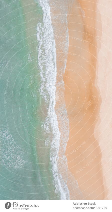 Schaumige Wellen des plätschernden Meeres rollen auf sandiger Küste im Sonnenlicht Strand Natur Landschaft winken schäumen Meeresufer MEER Sand spektakulär