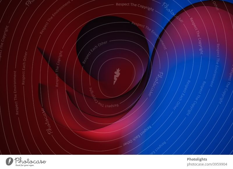 Linien auf blauem und rotem Hintergrund Form geschwungen Papier Farbfoto Studioaufnahme Nahaufnahme Muster Strukturen & Formen abstrakt Farbe graphisch