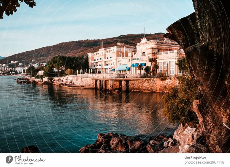 Villen an der Felsküste von Opatija entspannung ästhetisch Küste Adria Insel Starke Tiefenschärfe Farbfoto Außenaufnahme Urlaubsort Altstadt Menschenleer