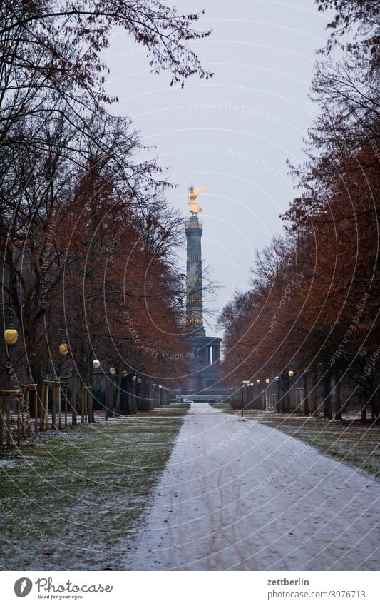 Siegessäule im Januar baum berlin blattgold denkmal deutschland dämmerung else feierabend figur goldelse großer stern hauptstadt himmel mahnmal menschenleer