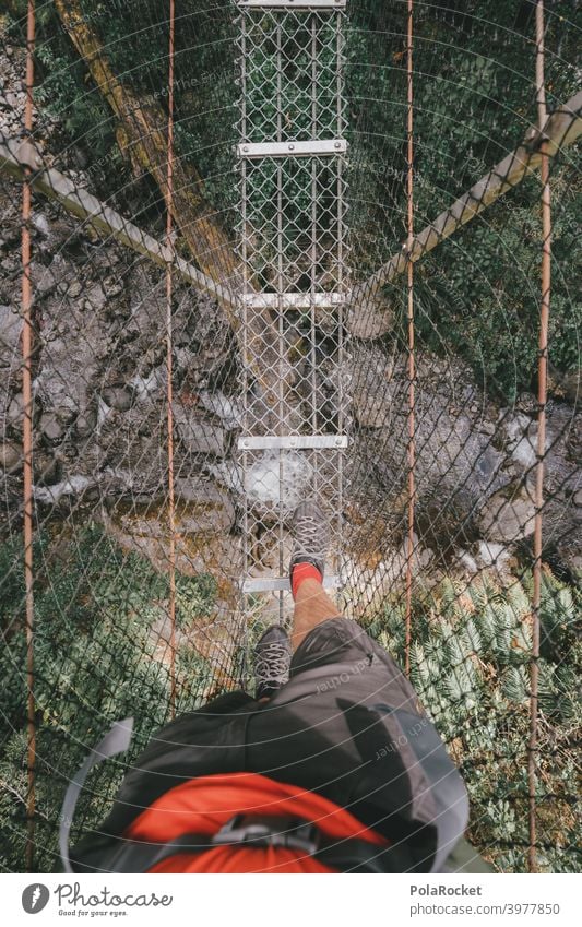 #AS# Abenteuer Hängebrücke Wanderer Natur wandern Naturschutzgebiet ich perspektive Höhenangst gehen Netz fallen Landschaft Ferien & Urlaub & Reisen Freiheit