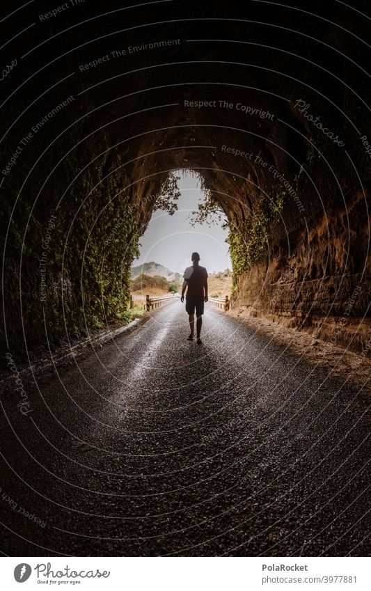 #AS# Licht am Tunnel Angst Depression Loch Straße laufen fürchten Einsamkeit Schatten Mensch Wege & Pfade dunkel bedrohlich schwarz gehen zielstrebig one way