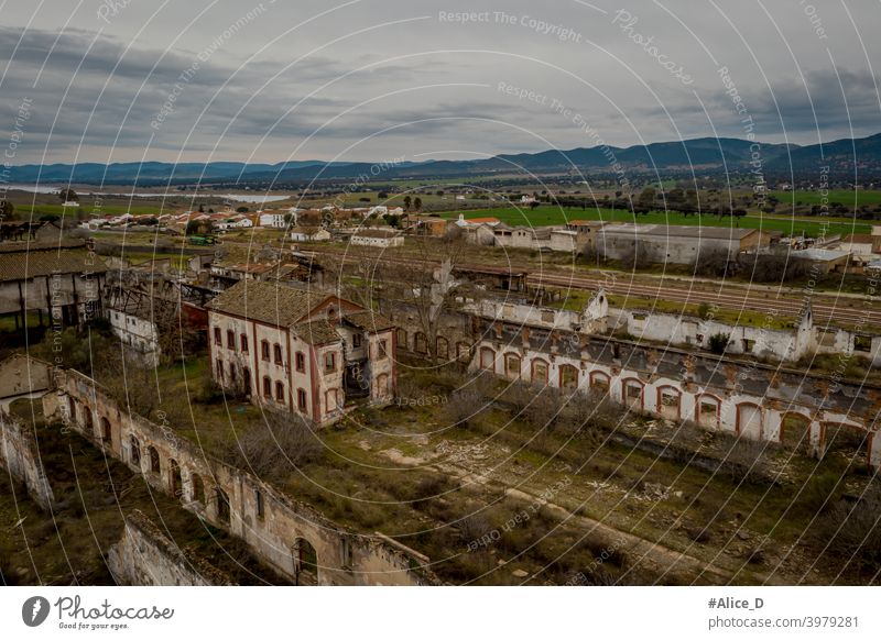 Luftaufnahme der verlassenen ehemaligen Bergbaubetriebe peñarroya-pueblonuevo Spain Industry Lost Places abandoned adventure aerial landscape aerial photography