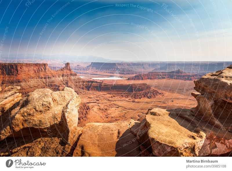 Basin Overlook im Dead Horse Point State Park, Moab Utah totes Pferd Punkt Becken übersehen Landschaft reisen Fluss im Freien Colorado Natur Zustand rot