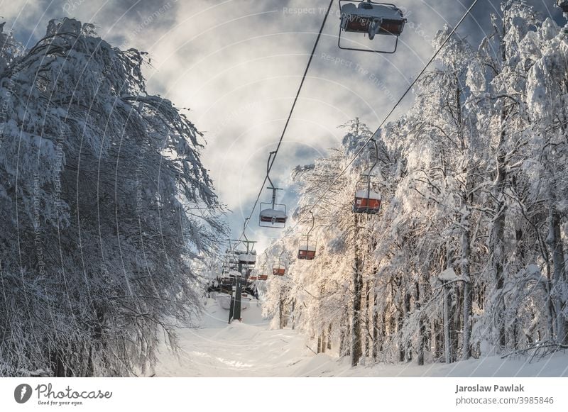 Sonniger Tag in den Bergen Höhe Winterzeit Ausflug Klima Schnee Berge u. Gebirge Natur Eis im Freien reisen Landschaft Himmel kalt schön Saison Wald verschneite