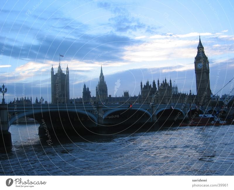 Themse London Big Ben Abend Sonnenuntergang England Europa Abenddämmerung Brücke Bridge