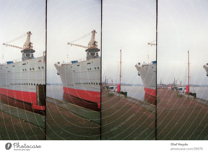 Georg Büchner Bug Wasserfahrzeug Schiffsbug Kran Anlegestelle Rostock Schifffahrt Hafen Lomografie