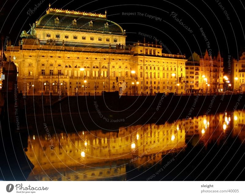 Nationaltheater Prag Moldau Gebäude Nacht Licht Konzert Musik