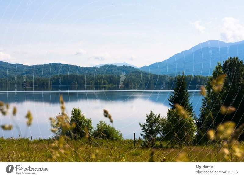 Schöne sibirische Seen. Tagasuk See, Russland blau Sträucher Feld Wald Gras Grün Hügel Landschaft Reittier Berge u. Gebirge Natur Russisch Ufer Sibirien Himmel