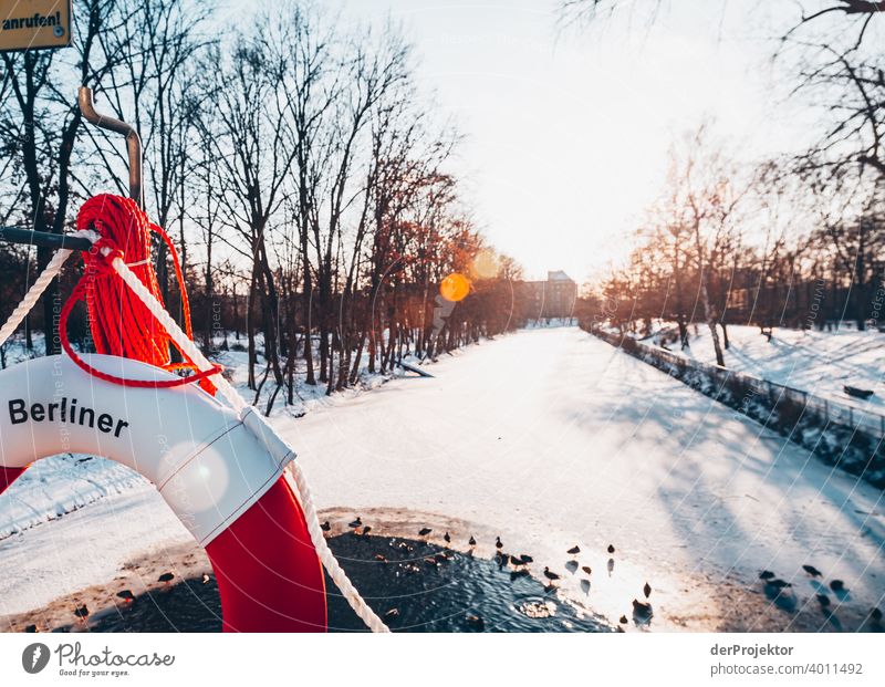 Landwehrkanal am Tag im Winter im Gegenlicht Starke Tiefenschärfe Sonnenstrahlen Sonnenlicht Reflexion & Spiegelung Kontrast Schatten Licht Textfreiraum Mitte