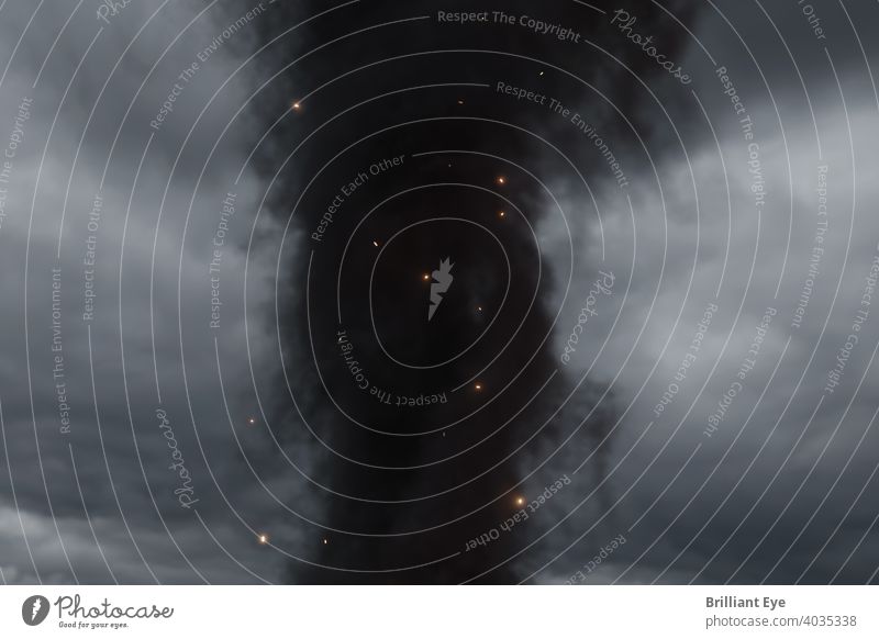 dicke graue Rauchwolken umgeben von glühenden Funken abstrakt Air Hintergrund schwarz lodernd Unschärfe Brandwunde Nahaufnahme Cloud Wolken Gefahr dunkel