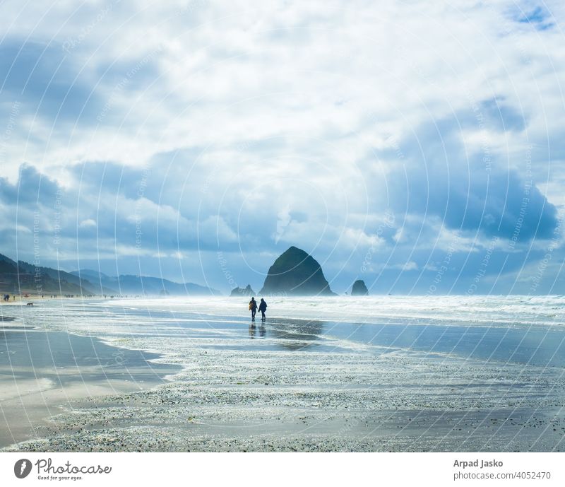 Strand-Blues Cannon Beach Nebel Landschaft Stimmung Meer Oregon Meereslandschaft Wetter Wolken Felsen