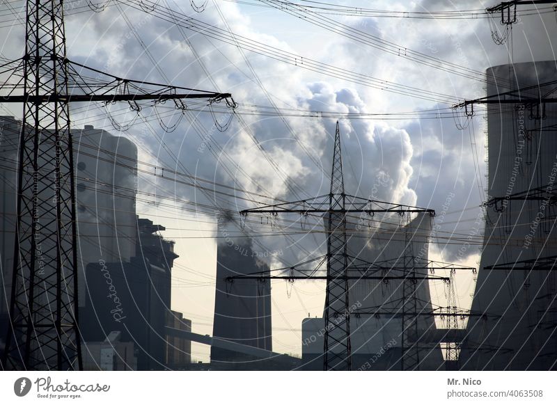 Power Station Erneuerbare Energie Kühlturm Arbeit & Erwerbstätigkeit Braunkohle Kohlekraftwerk Industrie Kraftwerk Hochspannungsleitung strommast hochspannung