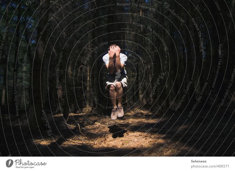 despair Sommer Sonne Mensch maskulin Mann Erwachsene 1 Umwelt Natur Landschaft Schönes Wetter Wald springen Gefühle Sorge Angst gefährlich Stress Verzweiflung