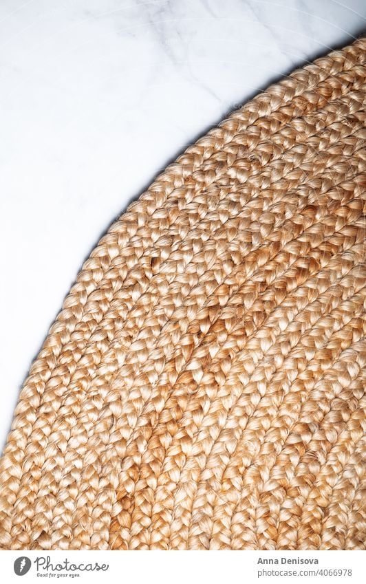 Juteteppich, Naturfaserteppich, Vorleger kreisen Sackleinen rustikal Raum natürlich Sisal Unterlage zurück zur Natur Innenbereich Stock Sehne Textur Material