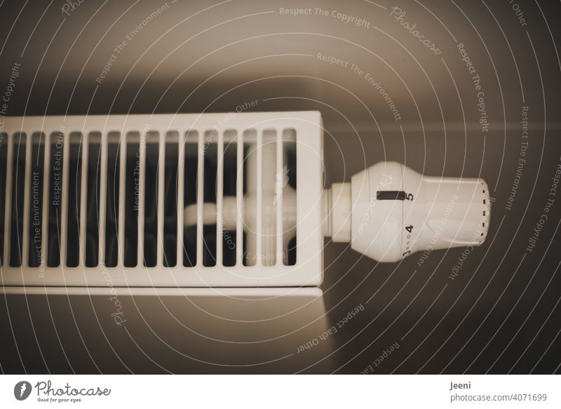 Thermostat an einem Heizkörper auf Stufe 5 eingestellt Thermostatventil Heizung Temperatur Ventil Raum zimmer Haus Wohnung fünf Einstellung einstellungen drehen