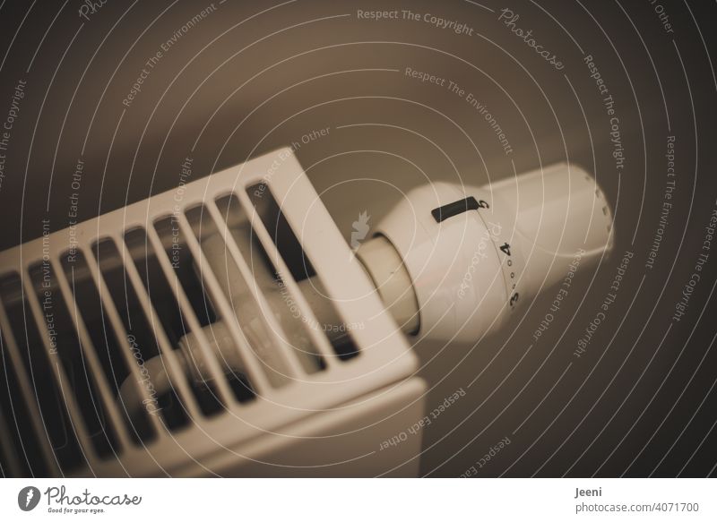 Thermostat an einem Heizkörper auf Stufe 5 eingestellt Thermostatventil Heizung Temperatur Ventil Raum zimmer Haus Wohnung fünf Einstellung einstellungen drehen