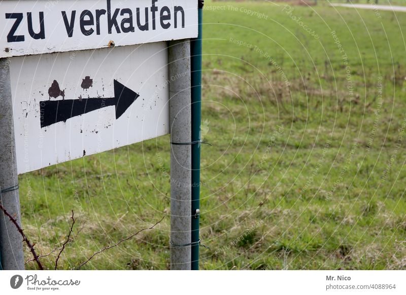 Schilder I zu verkaufen Schilder & Markierungen Hinweisschild Schriftzeichen Menschenleer Pfeil Wegweiser Orientierung Wiese ländlich Wirtschaft Richtung