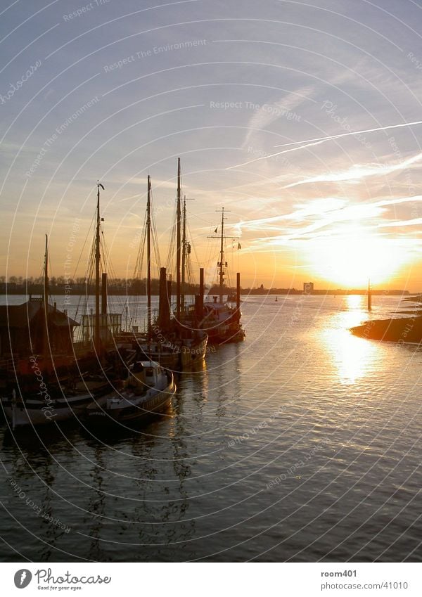 hamburg hafen Sonnenuntergang Romantik Meer Wasserfahrzeug Hamburg Hafen