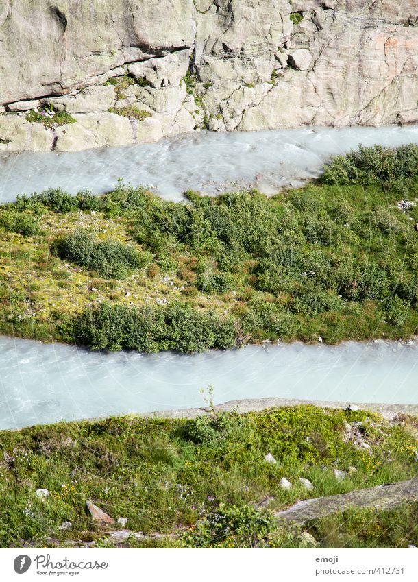 dreigeteilt Umwelt Natur Landschaft Wasser Felsen Bach Fluss natürlich grün Gletscherschmelze Farbfoto Außenaufnahme Menschenleer Tag Vogelperspektive