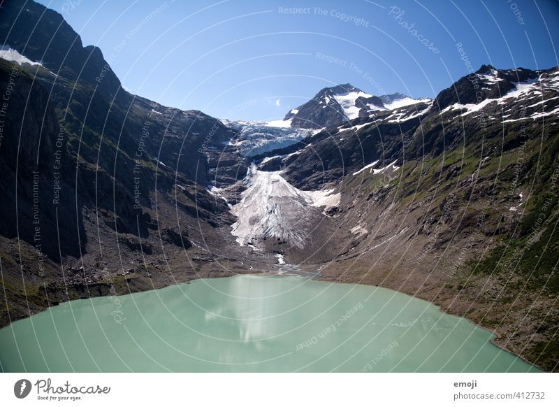 Triftgletscher Umwelt Natur Landschaft Urelemente Erde Himmel Wolkenloser Himmel Sommer Klimawandel Schönes Wetter Eis Frost Schnee Alpen Berge u. Gebirge