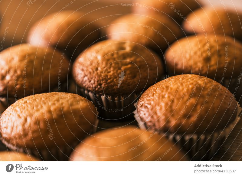 Verzehrfertig gebackene Muffins lecker Konditor Koch Muffin-Gehäuse selbstgemacht Küche geschmackvoll Tisch Dessert Bäckerei Produkt abschließen Papier