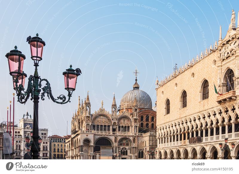 Blick auf den Dogenpalast und die Markuskirche in Venedig, Italien Urlaub Reise Stadt San Marco Markusplatz Piazza San Marco Basilica di San Marco