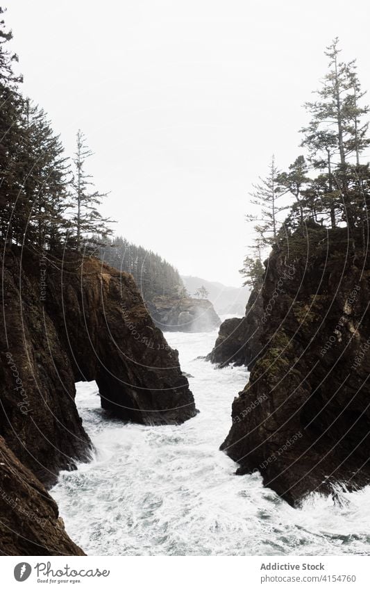 Fluss zwischen Felsen an einem bewölkten Tag Gelände fließen schnell Saison Herbst wolkig strömen felsig USA Vereinigte Staaten amerika bedeckt Wasser Umwelt