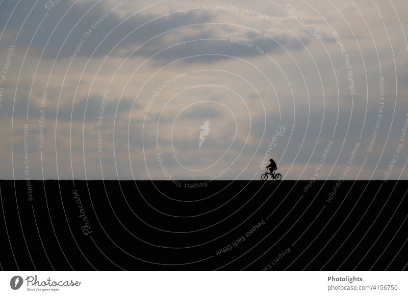 Schatten eines Fahrradfahrers Silhouette Damm Abendstimmung Fahrradfahren Außenaufnahme Straße Weg Freizeit & Hobby Verkehr Sport Mensch Bewegung Wege & Pfade