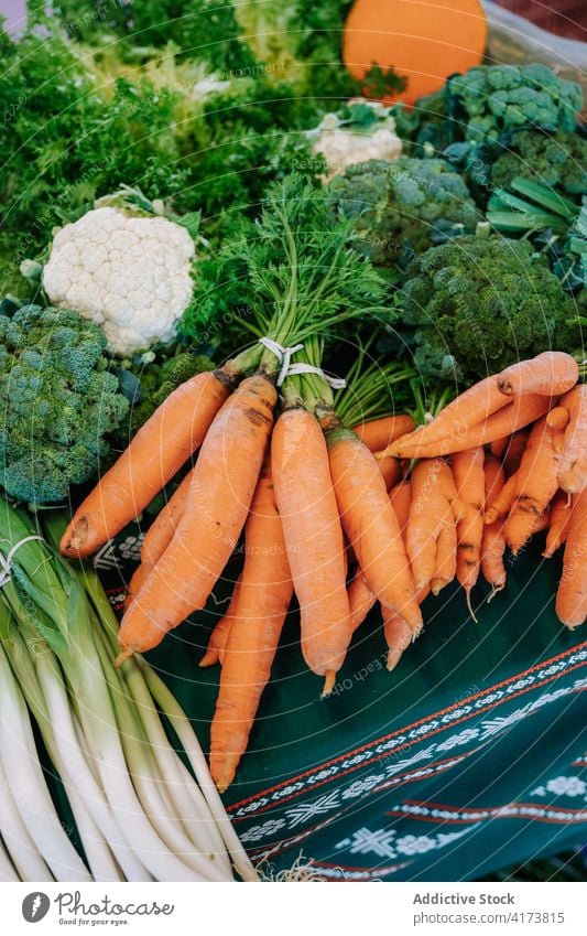 Gemischtes frisches Gemüse und Kräuter Kraut natürlich organisch Lebensmittel Markt Ackerbau verschiedene Lebensmittelgeschäft sortiert Haufen Kohlgewächse