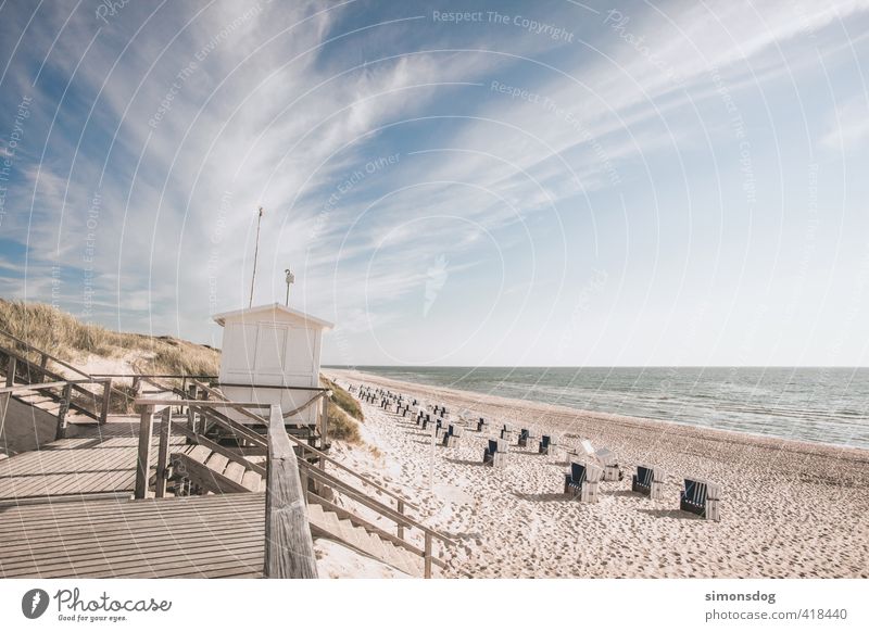 beach chair offer Landschaft Sand Wasser Himmel Wolken Horizont Sonnenlicht Sommer Schönes Wetter Wellen Küste Strand Nordsee Meer Gefühle Zufriedenheit ruhig