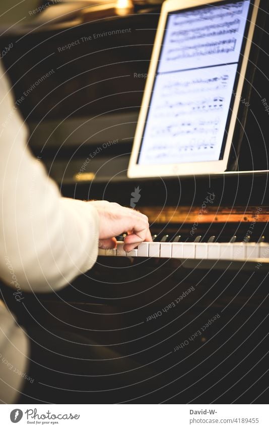 Pianist übt an seinem Instrument Klavier üben spielen Fleiß Ipad Freizeit & Hobby Musiker Künstler Finger Konzert