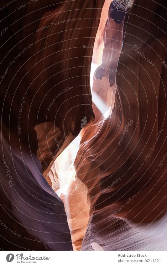 Malerischer Slot Canyon, der vom Tageslicht beleuchtet wird Schlucht eng tief Natur Umwelt malerisch Felsen Oberfläche Formation Park Antelope Canyon Arizona