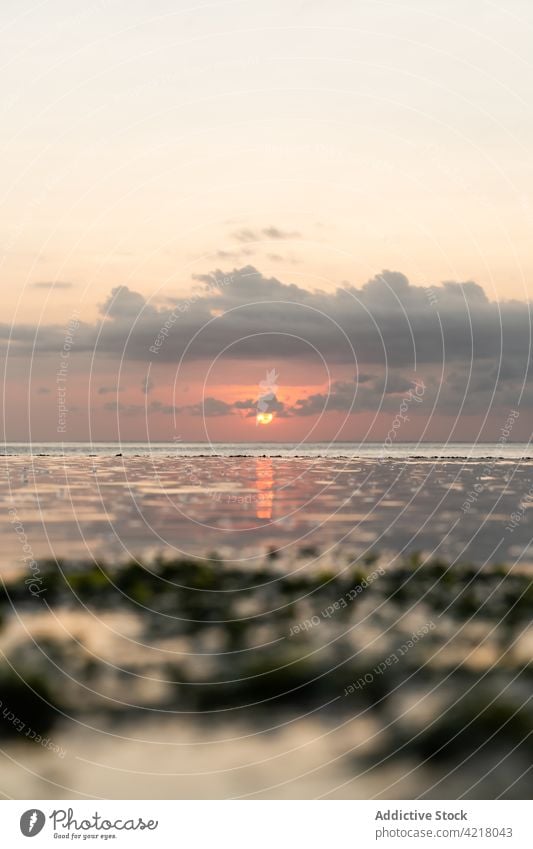 Malerischer Sonnenuntergang über dem kräuselnden, endlosen Meer MEER friedlich Natur Meereslandschaft malerisch Rippeln Abend ruhig Gelassenheit Dämmerung