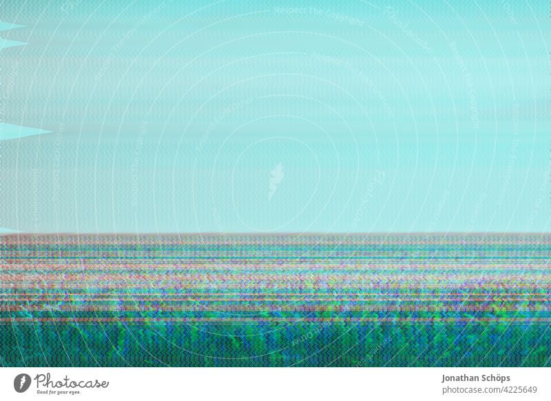 Feld mit blauem Himmel Landschaft Glitch Effekt Natur Außenaufnahme Menschenleer Umwelt Farbfoto Umweltschutz nachhaltig glitch effect Anaglyph fehler bunt