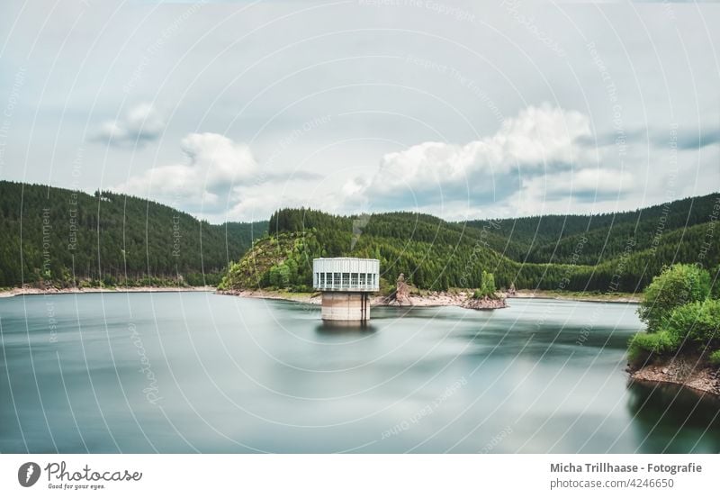 Talsperre Schmalwasser / Thüringer Wald See Wasser Gewässer Thüringen Berge Hügel Turm Himmel Wolken Natur Landschaft Panorama Aussicht Trinkwasser