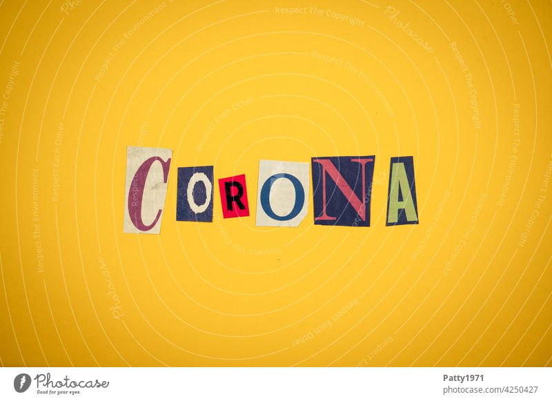 Corona thoughts| Ausgeschnittene Zeitungsbuchstaben bilden das Wort Corona corona Virus Pandemie zeitungsbuchstaben ausgeschnitten Corona-Virus COVID