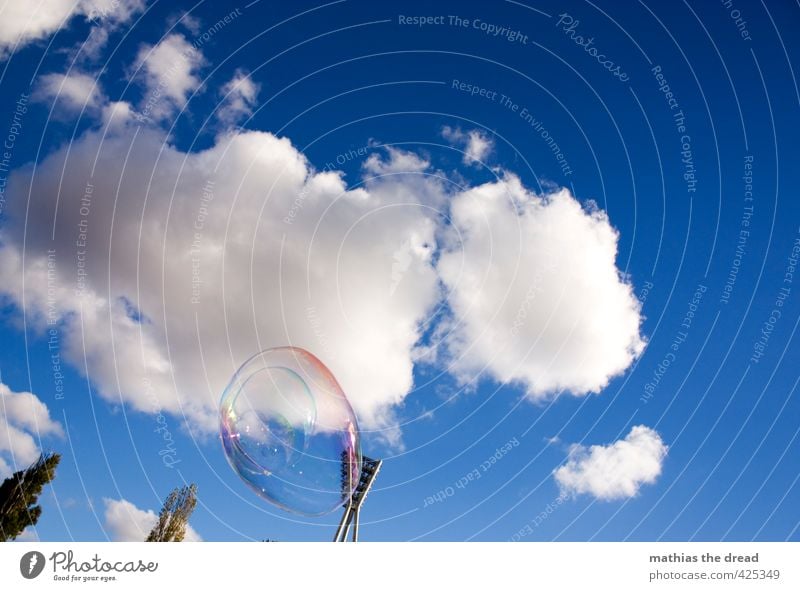 SEIFENBLASE II Luft Himmel Wolken Sonne Schönes Wetter Baum fliegen Schweben Seifenblase stadionlicht Flutlicht mauerpark Kindheit Spielen Freude schön Kitsch