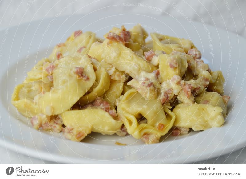 Tortellini alla panna|Schlaraffenland Essen Mahlzeit Gericht Speise Nahrung lecker Foodphotografie Nudeln italienisch Mittagessen Abendessen Essen gehen Teller