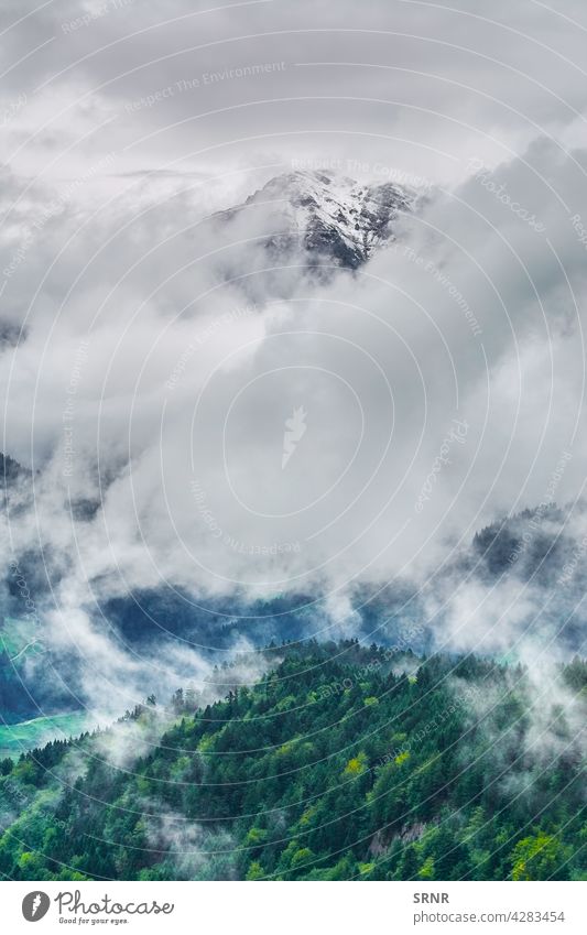 Alpen in Wolken Cloud Wolkenlandschaft wolkig Ökosystem Umwelt Deutschland Highlands Hügel Hügelseite Landschaft Berge u. Gebirge Bergkette Bergkamm Natur