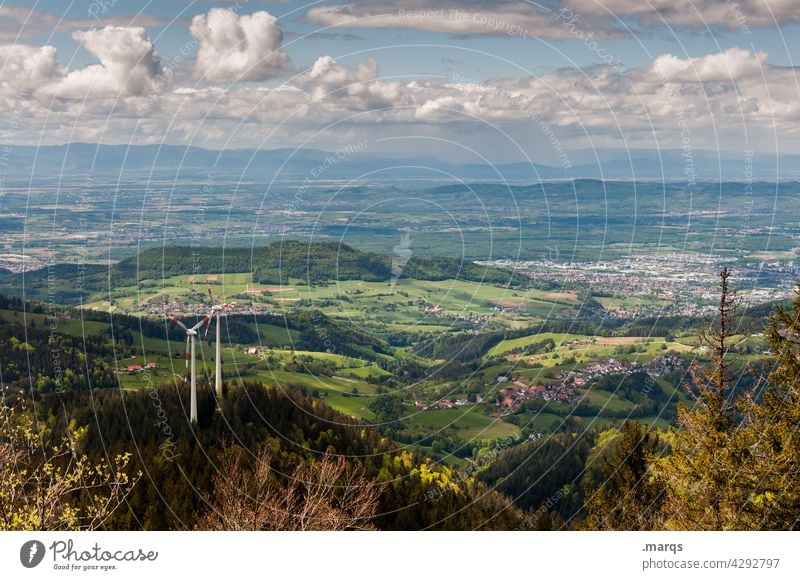 Windkraft Natur Wald Himmel Wolken Schönes Wetter Landschaft Sommer Horizont Hügel Windkraftanlage Umwelt Windrad nachhaltig