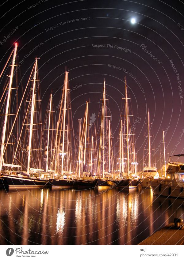 calvinacht Calvi Korsika Nacht Wasserfahrzeug Segelboot Meer Sportboot Europa Mond Mittelmeer Corse Hafen Jacht Strommast