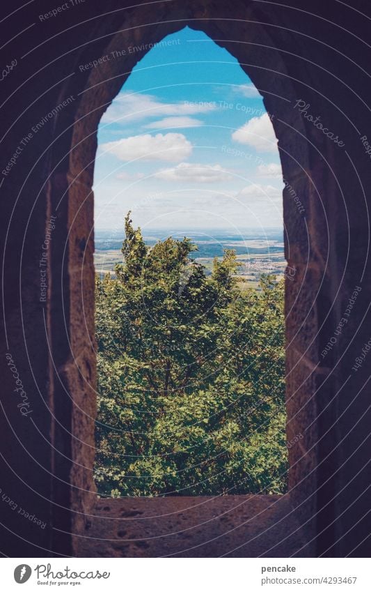 weit weg | hinterm horizont Aussicht fenster Horizont Landschaft Burg Natur Mittelalter Burg Hohenzollern Baden Württemberg Fernsicht Blick Sehenswürdigkeit